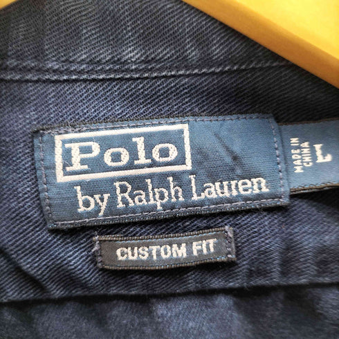 ポロバイラルフローレン Polo by RALPH LAUREN CUSTOM FIT ロゴ ワッペン コットン ツイル ワーク シャツ メンズ import:L